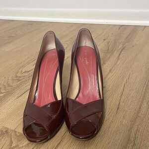 Kate Spade New York Dark Red Patent Open Toe Leather Pump Heels Size‎ 7.5M